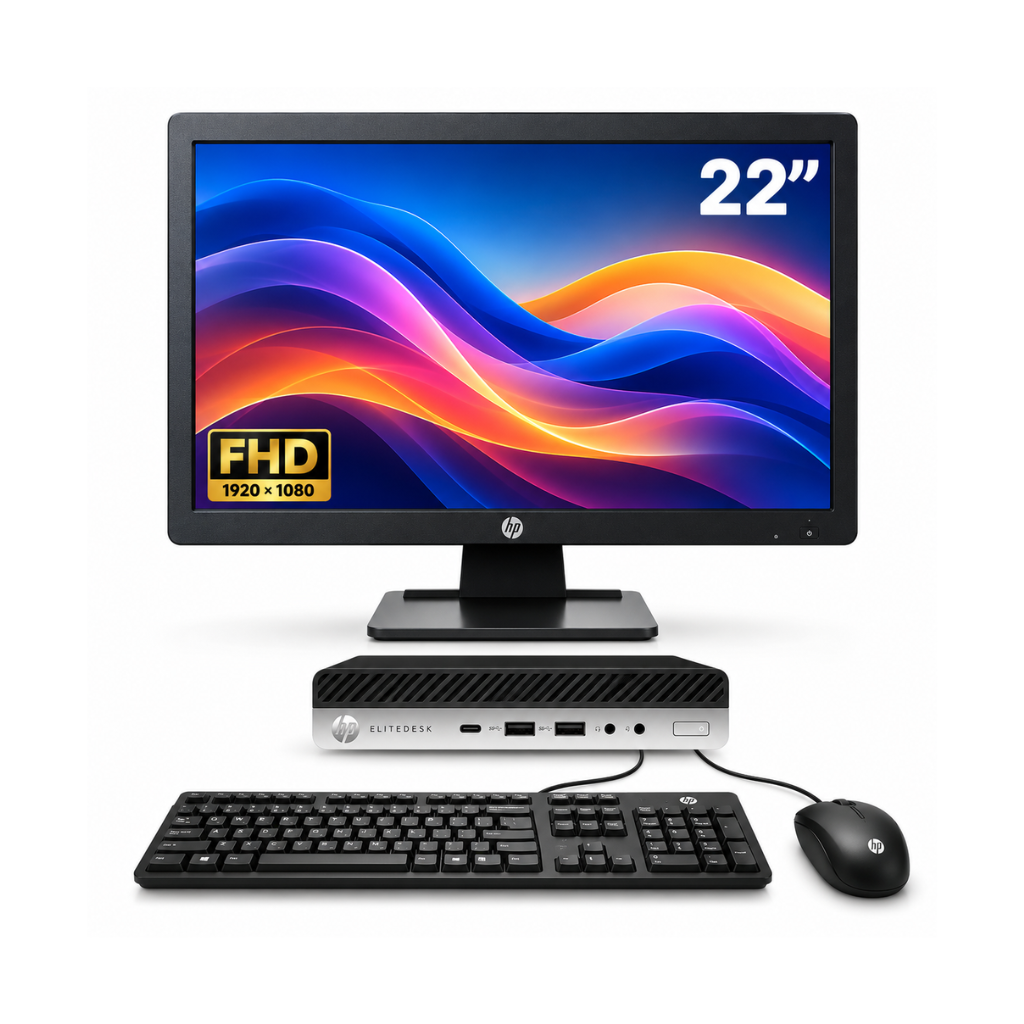 HP ProDesk 400 G4 Mini PC AIO Set | Intel Core i7 8th Gen | New 22 Inch FHD Monitor | Windows 11 Pro | MS Office | Wi-Fi | Keyboard & Mouse | 1 Year Warranty | Refurbished