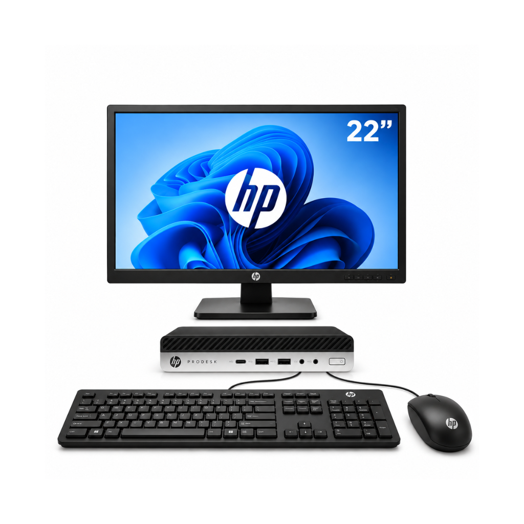 HP EliteDesk 800 G3 Mini PC AIO Set | Intel Core i5 7th Gen | 22 Inch FHD Monitor | Windows 11 Pro | MS Office | Wi-Fi | Keyboard & Mouse | 1 Year Warranty | Refurbished