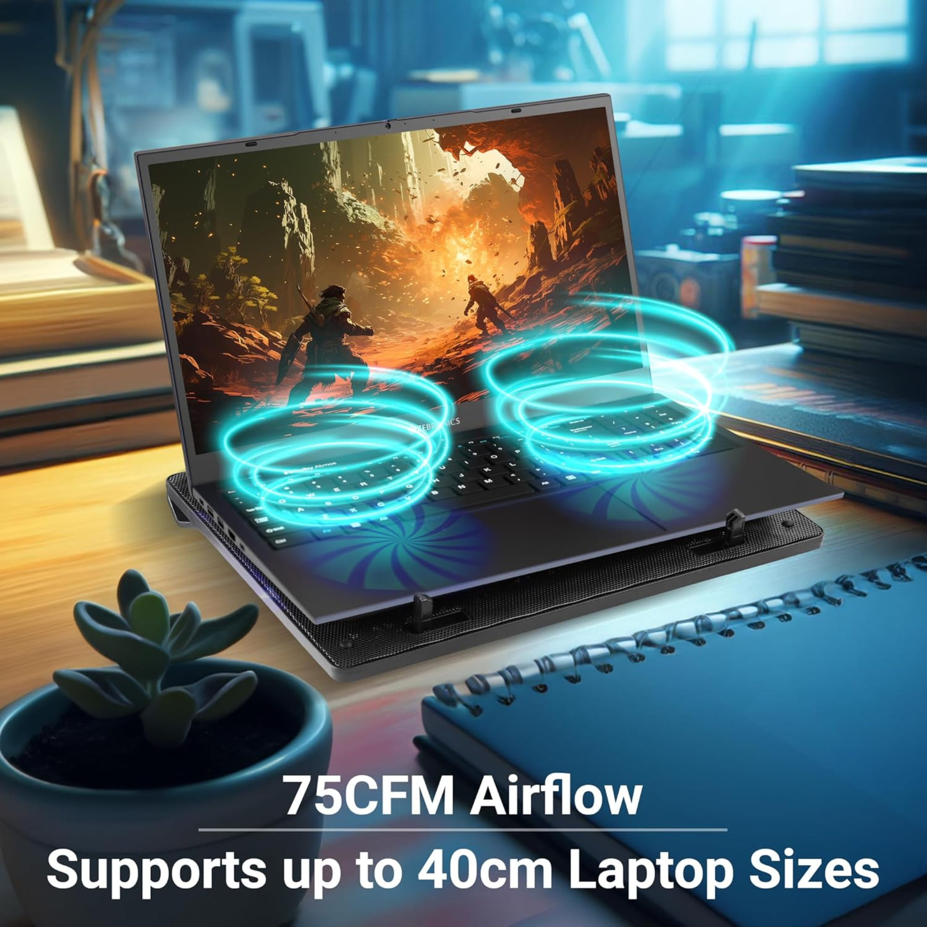 Brand New Zeobronics Powered Laptop Cooling Pad | ZEB-NC3300 | Dual Fan | Dual USB Port | Blue LED Lights