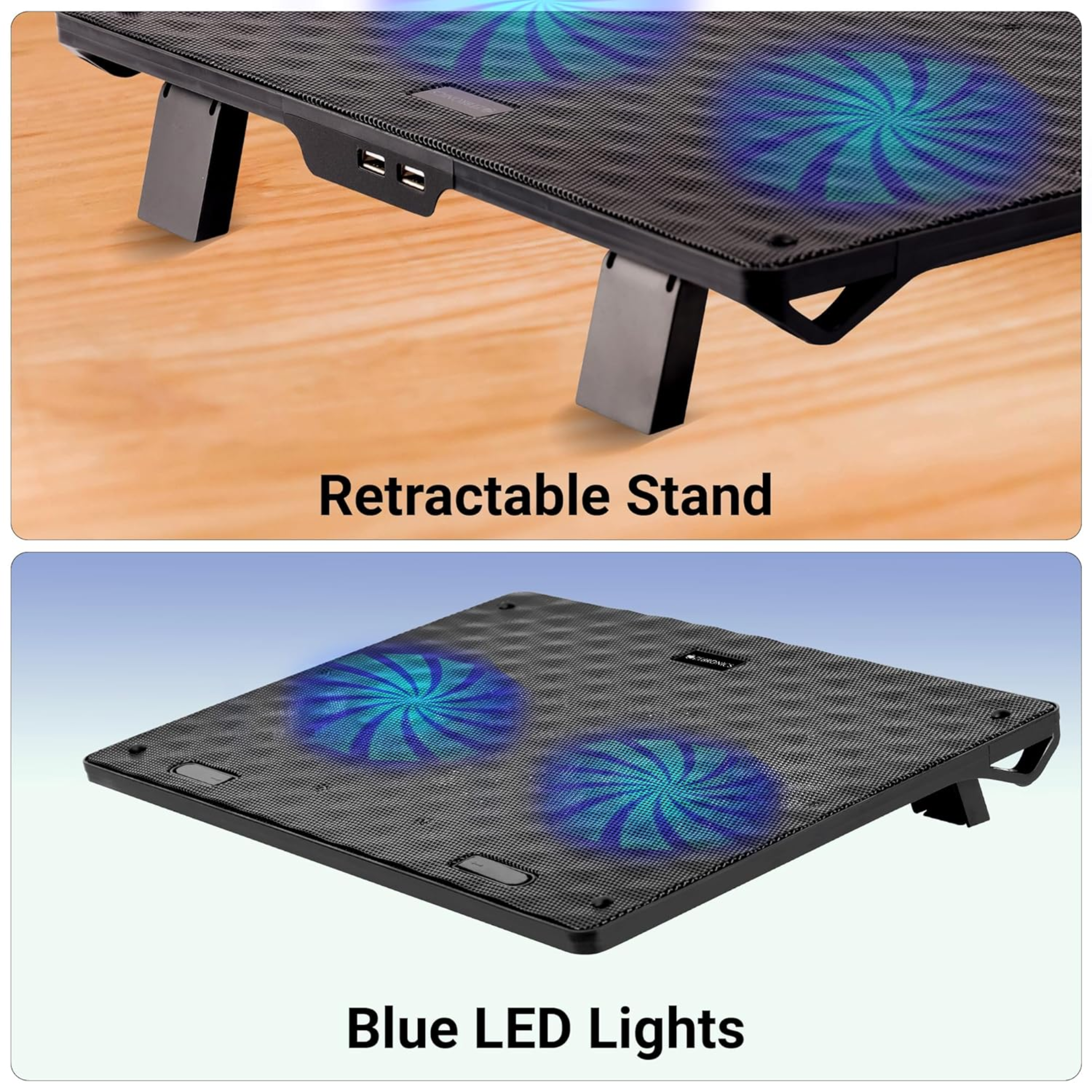 Brand New Zeobronics Powered Laptop Cooling Pad | ZEB-NC3300 | Dual Fan | Dual USB Port | Blue LED Lights