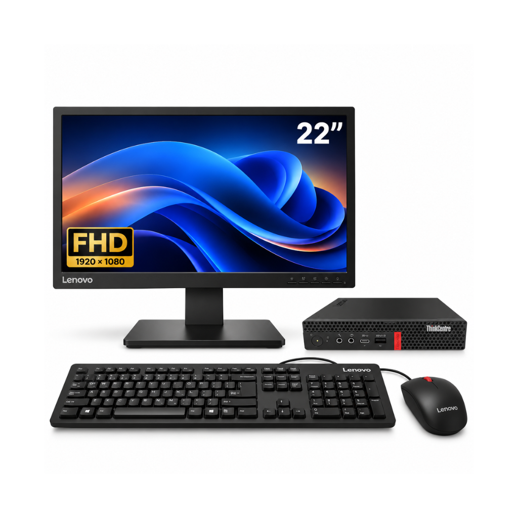 Lenovo ThinkCentre M720q Tiny PC AIO Set | Intel Core i5 8th Gen | 22 Inch FHD Monitor | Windows 11 Pro | MS Office | Wi-Fi | Keyboard & Mouse | 1 Year Warranty | Refurbished